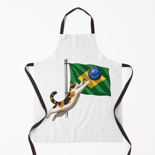 Item preview, Cat Playing Soccer on Brazil Flag — Funny Cat Art Print designed and sold by Aguri-tei.