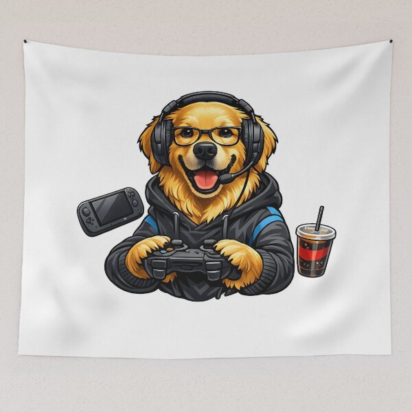 Item preview, Golden Retriever Gamer with Nerd Glasses Premium Illustration designed and sold by builtforyou.