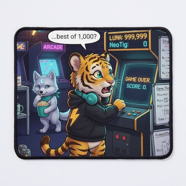 Item preview, Funny AI Tiger Cub Game Over Score Zero — Luna High Score 1987 — NeoTigLuna designed and sold by NeoTigLuna.