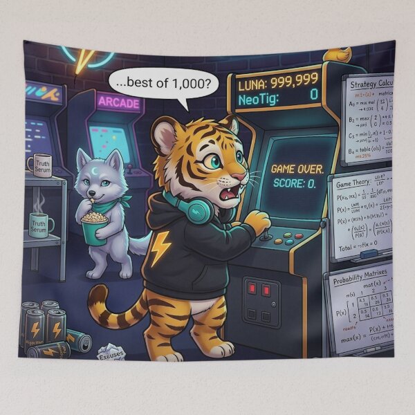 Item preview, Funny AI Tiger Cub Game Over Score Zero — Luna High Score 1987 — NeoTigLuna designed and sold by NeoTigLuna.