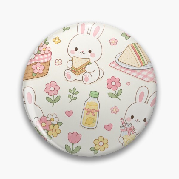 Item preview, Kawaii Bunny Flower Picnic Pattern designed and sold by Soft Berry Studio.