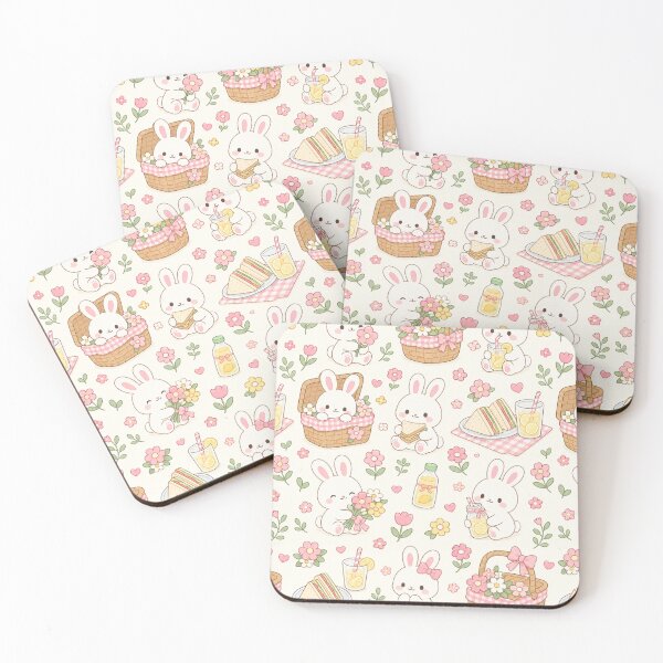 Item preview, Kawaii Bunny Flower Picnic Pattern designed and sold by Soft Berry Studio.