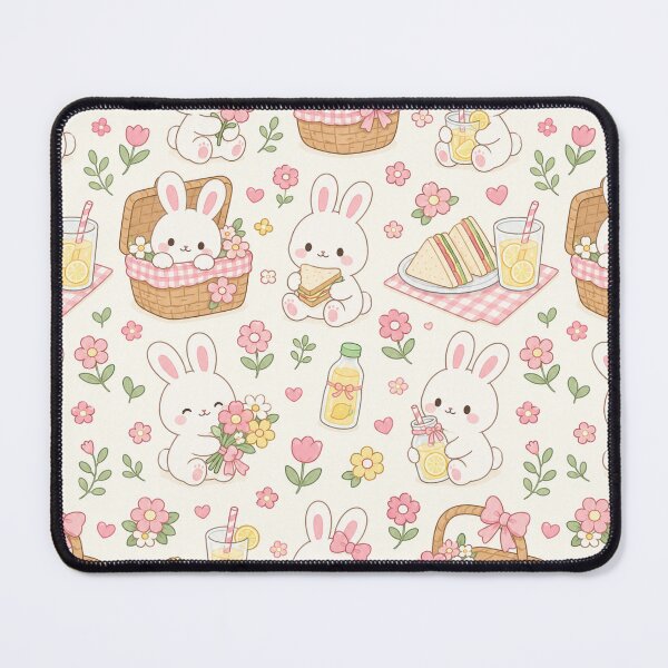 Item preview, Kawaii Bunny Flower Picnic Pattern designed and sold by Soft Berry Studio.