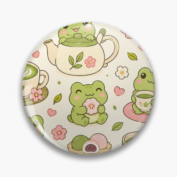 Item preview, Kawaii Frog Matcha Tea Party Pattern designed and sold by Soft Berry Studio.