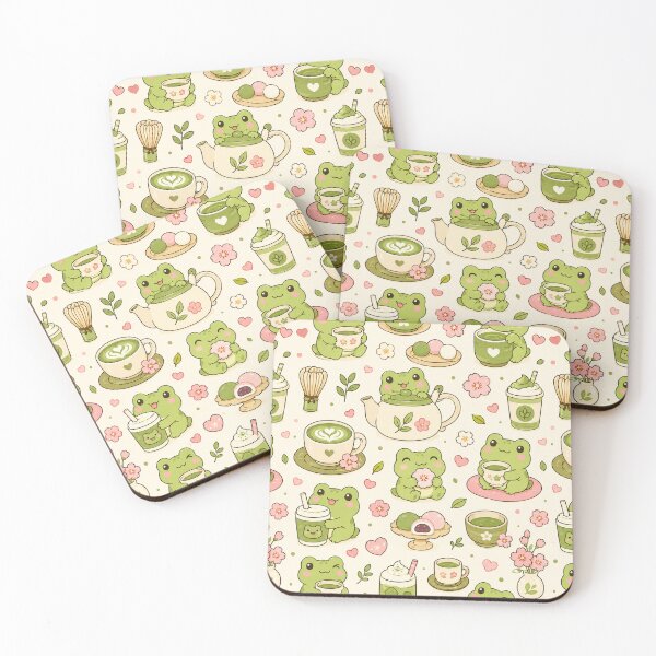 Item preview, Kawaii Frog Matcha Tea Party Pattern designed and sold by Soft Berry Studio.