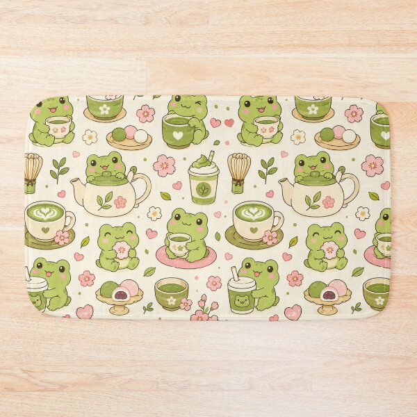 Item preview, Kawaii Frog Matcha Tea Party Pattern designed and sold by Soft Berry Studio.