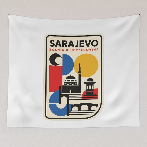 Item preview, Sarajevo Bosnia Herzegovina Retro Bauhaus Cityscape designed and sold by k3rstman1.