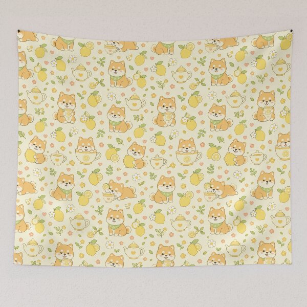 Item preview, Kawaii Shiba Lemon Tea Pattern designed and sold by Soft Berry Studio.