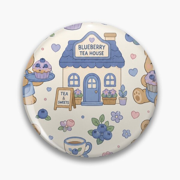 Item preview, Cute Teddy Bear Blueberry Tea House Kawaii Pattern designed and sold by Soft Berry Studio.