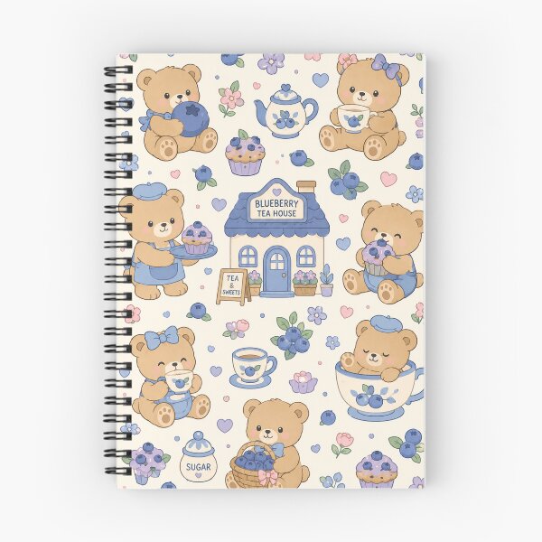 Item preview, Cute Teddy Bear Blueberry Tea House Kawaii Pattern designed and sold by Soft Berry Studio.