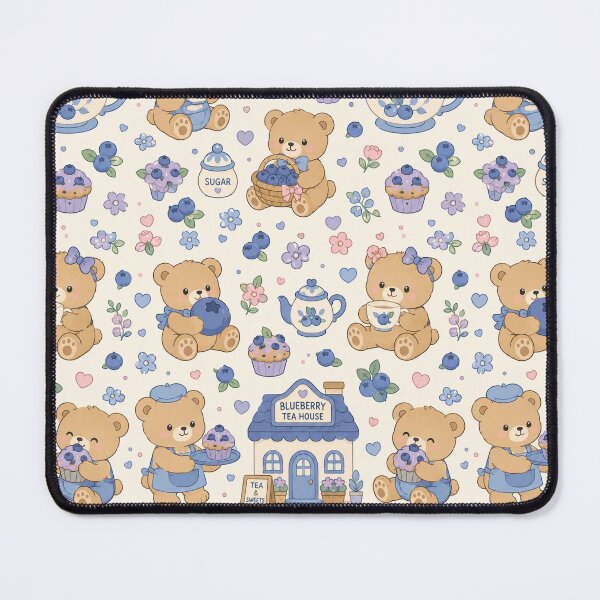 Item preview, Cute Teddy Bear Blueberry Tea House Kawaii Pattern designed and sold by Soft Berry Studio.