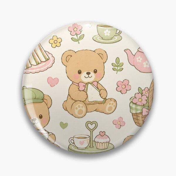 Item preview, Cute Teddy Bear Picnic Tea Kawaii Pattern designed and sold by Soft Berry Studio.
