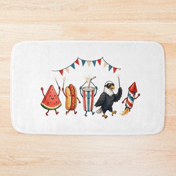 Item preview, Retro Doodle Patriotic Parade – Cute 4th of July Watermelon, Hot Dog, Soda, Eagle & Firework Illustration designed and sold by InspiredCreatives.