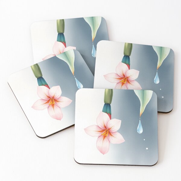 Item preview, Watercolor Pink Flower with Dripping Leaf designed and sold by Vida e Arte.