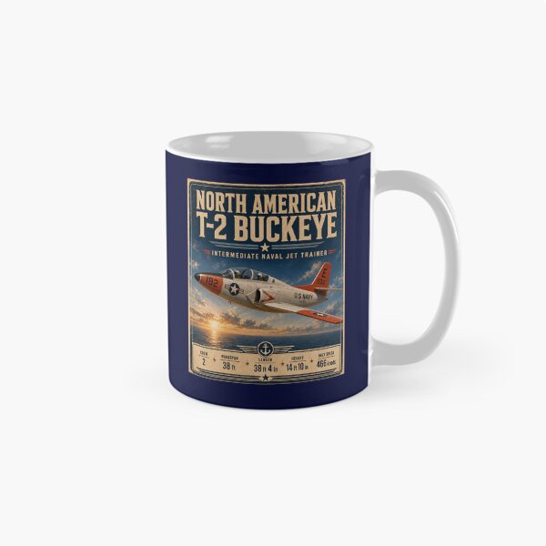 Aperçu de l'œuvre Avion d'entraînement naval intermédiaire North American T-2 Buckeye Vintage Aviation Graphicz créée et vendue par Swanny's Custom T-shirt and Gift Designs.