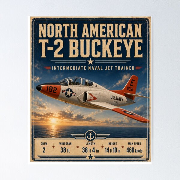 Item preview, North American T-2 Buckeye Intermediate Naval Jet Trainer Vintage Aviation Graphicz designed and sold by Swanny's Custom T-shirt and Gift Designs.