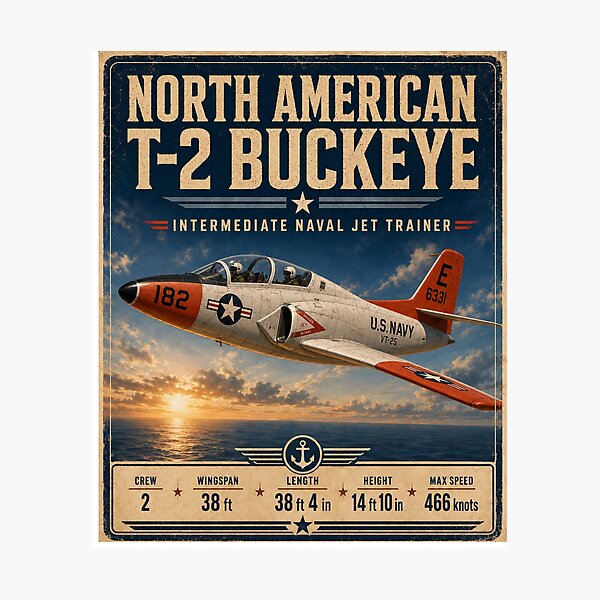 Item preview, North American T-2 Buckeye Intermediate Naval Jet Trainer Vintage Aviation Graphicz designed and sold by Swanny's Custom T-shirt and Gift Designs.