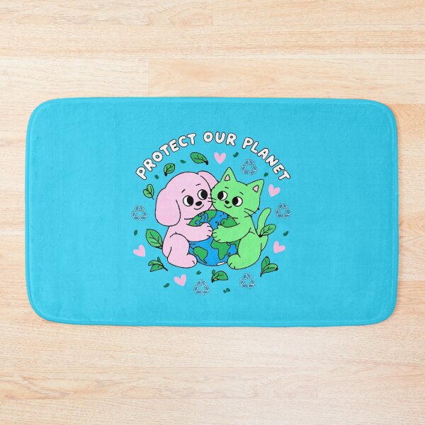 Item preview, Protect Our Planet Cute Pink Dog Green Cat Hugging Earth Eco Friendly designed and sold by kaylee-kr.