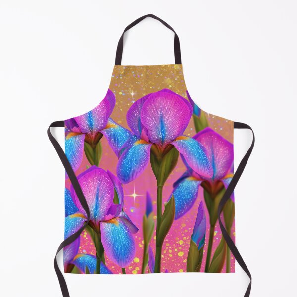 Item preview, Vibrant purple and blue iris flowers against a shimmering golden background. designed and sold by stardustcloset.