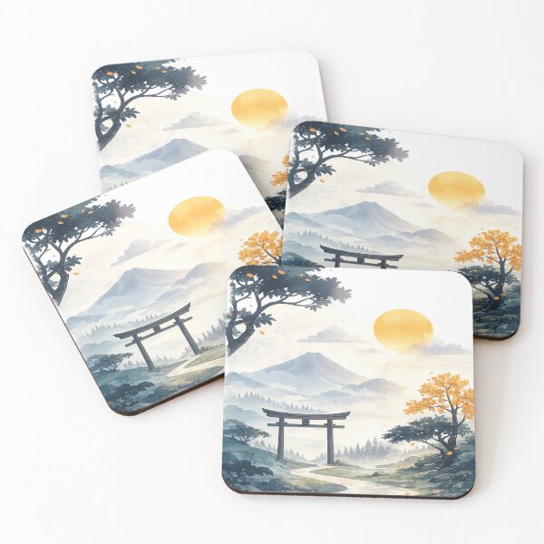 Item preview, Japanese Torii Gate Mountain Watercolor Art designed and sold by ATMAS SHOP.