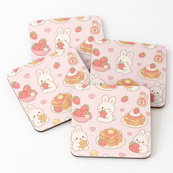 Item preview, Cute Bunny Strawberry Waffle Kawaii Pattern designed and sold by Soft Berry Studio.