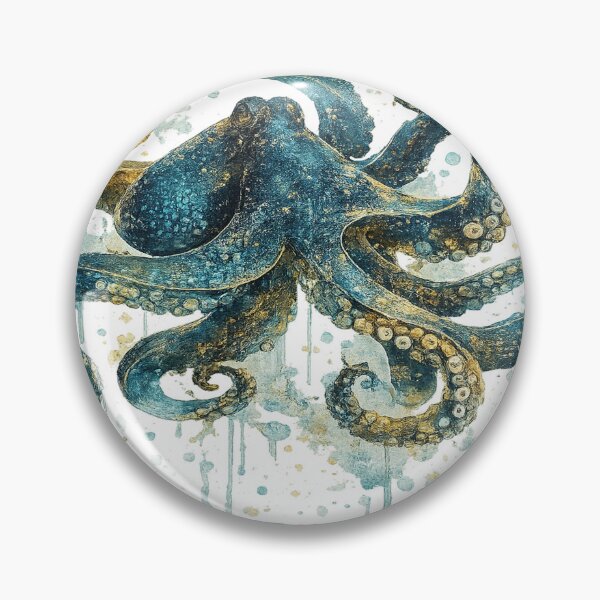 Item preview, Vintage Teal and Gold Octopus Watercolor Art designed and sold by ATMAS SHOP.