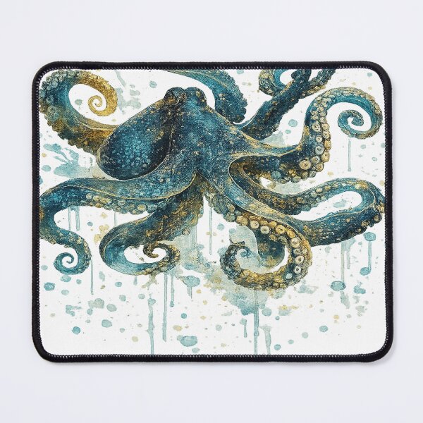 Item preview, Vintage Teal and Gold Octopus Watercolor Art designed and sold by ATMAS SHOP.