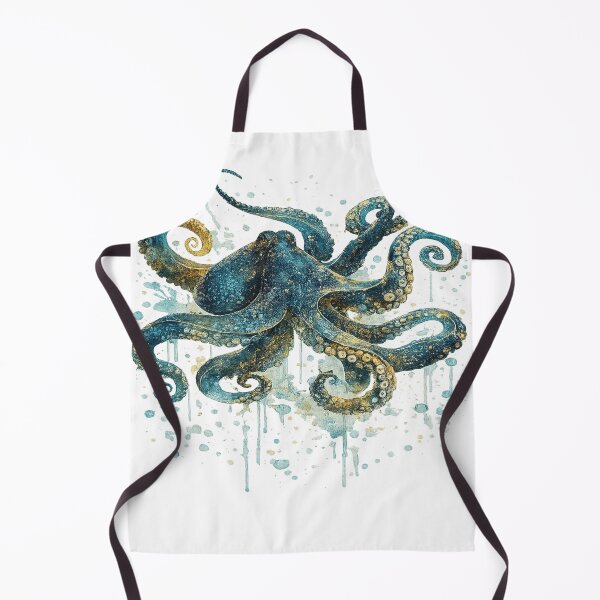 Item preview, Vintage Teal and Gold Octopus Watercolor Art designed and sold by ATMAS SHOP.