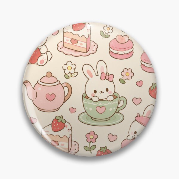 Item preview, Bunny Strawberry Tea Party Kawaii Pattern designed and sold by Soft Berry Studio.