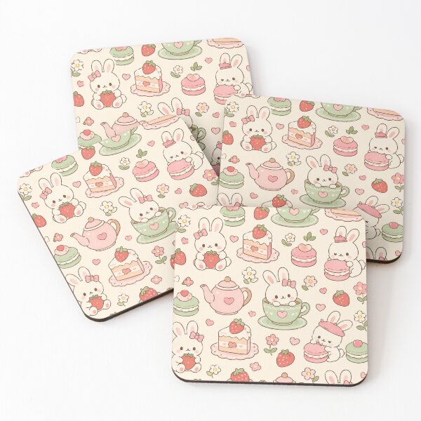 Item preview, Bunny Strawberry Tea Party Kawaii Pattern designed and sold by Soft Berry Studio.