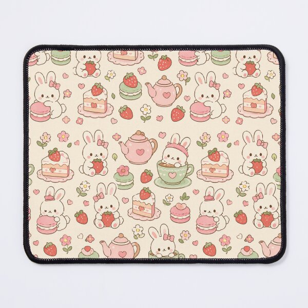 Item preview, Bunny Strawberry Tea Party Kawaii Pattern designed and sold by Soft Berry Studio.