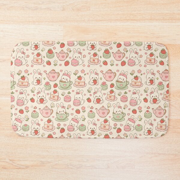 Item preview, Bunny Strawberry Tea Party Kawaii Pattern designed and sold by Soft Berry Studio.