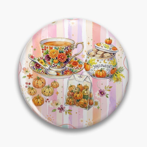 Item preview, Cozy Pink Halloween Watercolor Tea Party - Pastel Autumn Pumpkin Teacup Design designed and sold by VibranPalette.