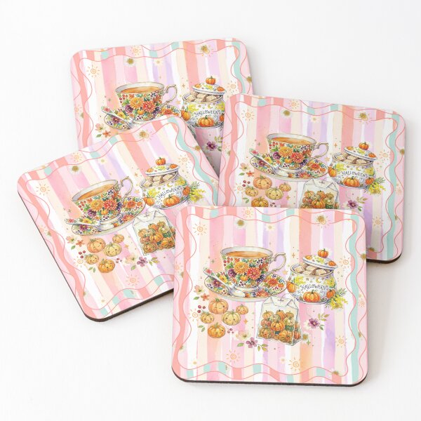 Item preview, Cozy Pink Halloween Watercolor Tea Party - Pastel Autumn Pumpkin Teacup Design designed and sold by VibranPalette.
