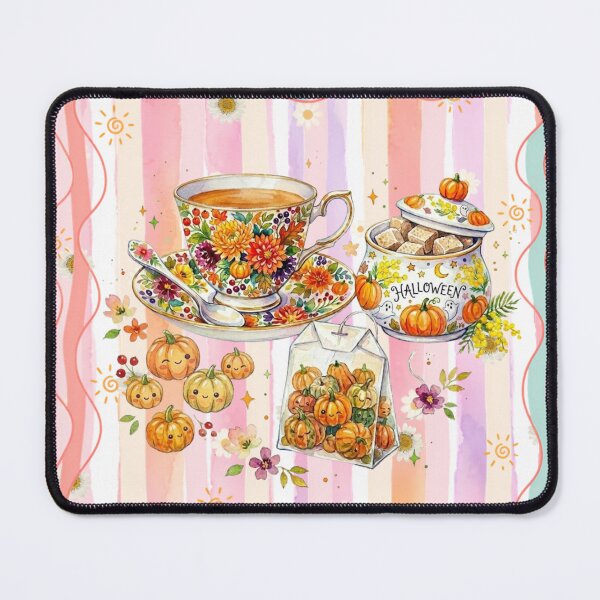 Item preview, Cozy Pink Halloween Watercolor Tea Party - Pastel Autumn Pumpkin Teacup Design designed and sold by VibranPalette.