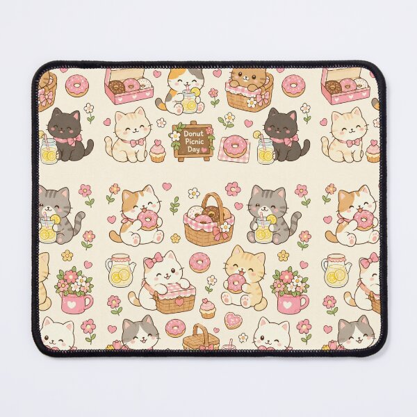 Item preview, Cozy Cat Donut Picnic Kawaii Pattern designed and sold by Soft Berry Studio.