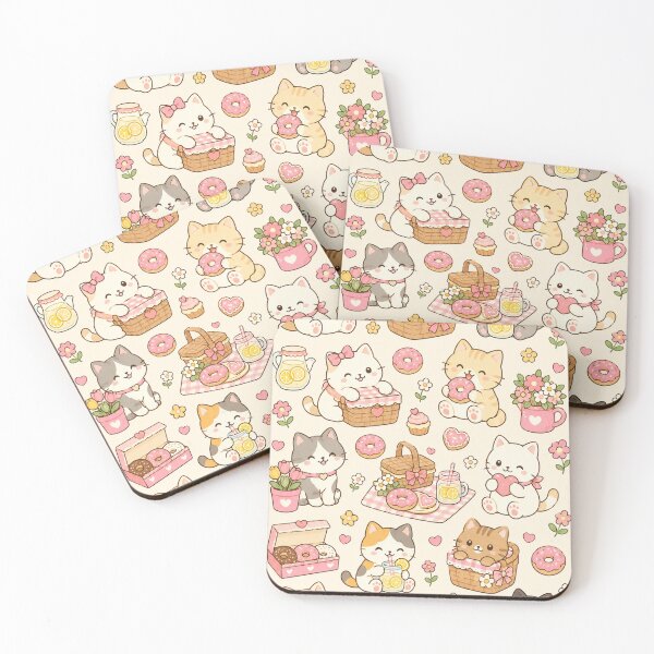 Item preview, Cozy Cat Donut Picnic Kawaii Pattern designed and sold by Soft Berry Studio.