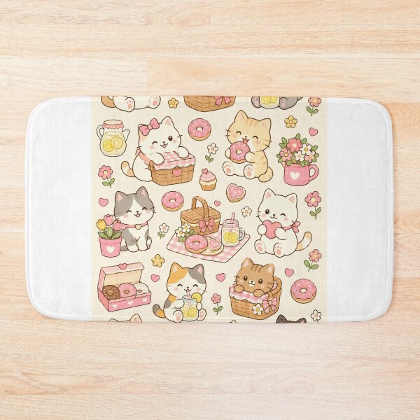 Item preview, Cozy Cat Donut Picnic Kawaii Pattern designed and sold by Soft Berry Studio.