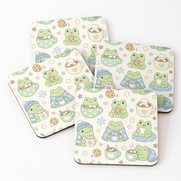 Item preview, Frog Cozy Cocoa Winter Kawaii Pattern designed and sold by Soft Berry Studio.