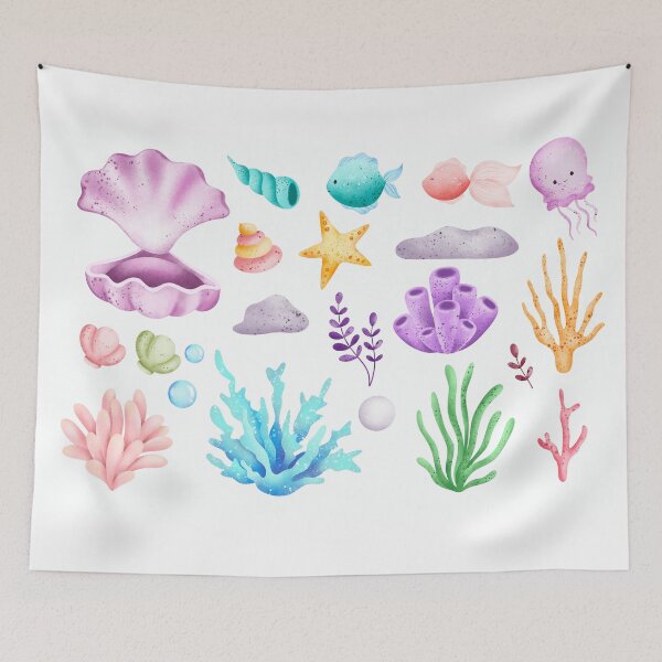 Item preview, Cute Watercolor Ocean Sea Life Clipart Sticker Sheet designed and sold by FestivityFinds.