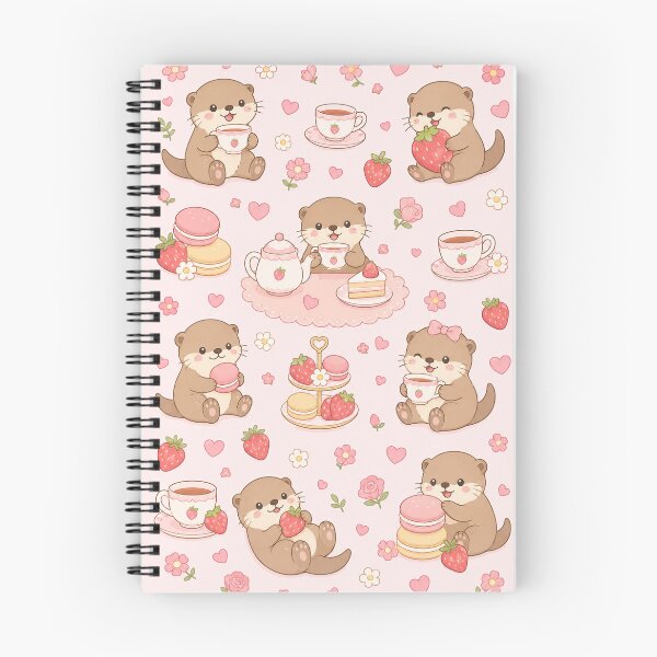 Item preview, Otter Strawberry Tea Party Kawaii Pattern designed and sold by Soft Berry Studio.