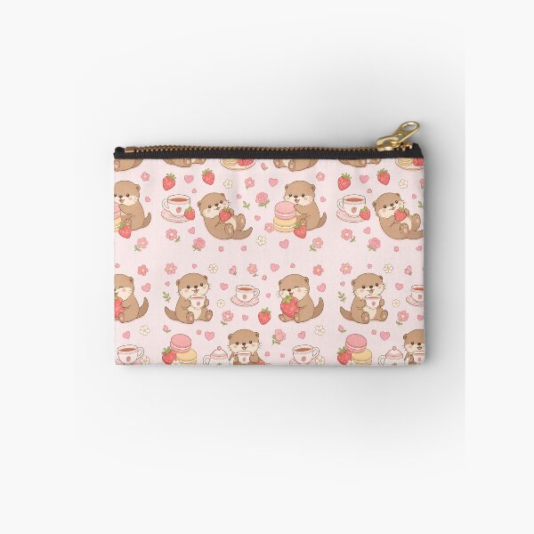 Item preview, Otter Strawberry Tea Party Kawaii Pattern designed and sold by Soft Berry Studio.