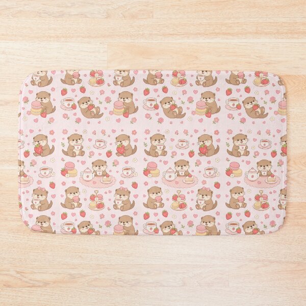 Item preview, Otter Strawberry Tea Party Kawaii Pattern designed and sold by Soft Berry Studio.