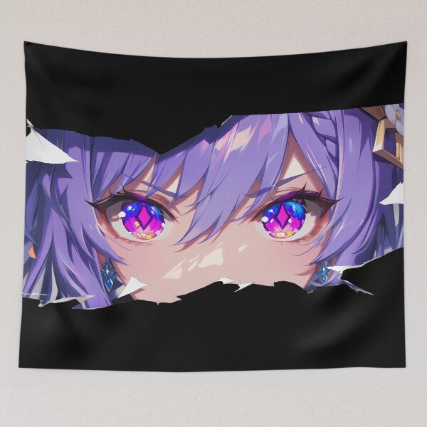 Item preview, Keqing Genshin Impact Electric Eyes Torn Paper Peeking Closeup designed and sold by PMartistStudio.