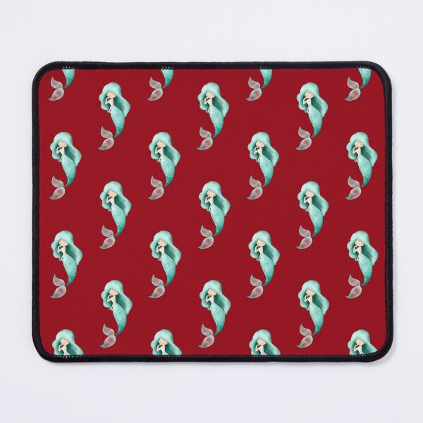 Item preview, Cute Mint Green Mermaid Crimson Red Seamless Pattern designed and sold by FestivityFinds.