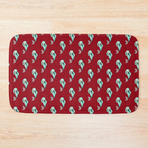 Item preview, Cute Mint Green Mermaid Crimson Red Seamless Pattern designed and sold by FestivityFinds.