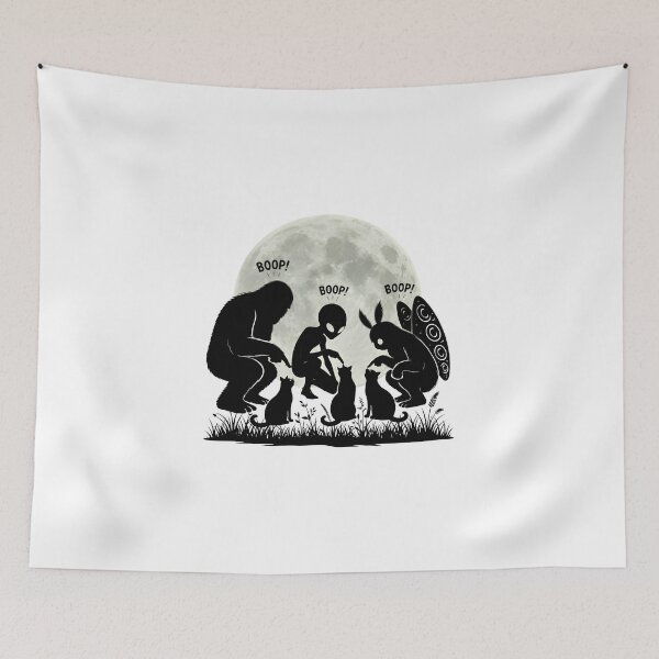 Item preview, Bigfoot Boop Cat Alien Mothman Cats Full Moon Funny Cryptid designed and sold by cass-vale-lab.