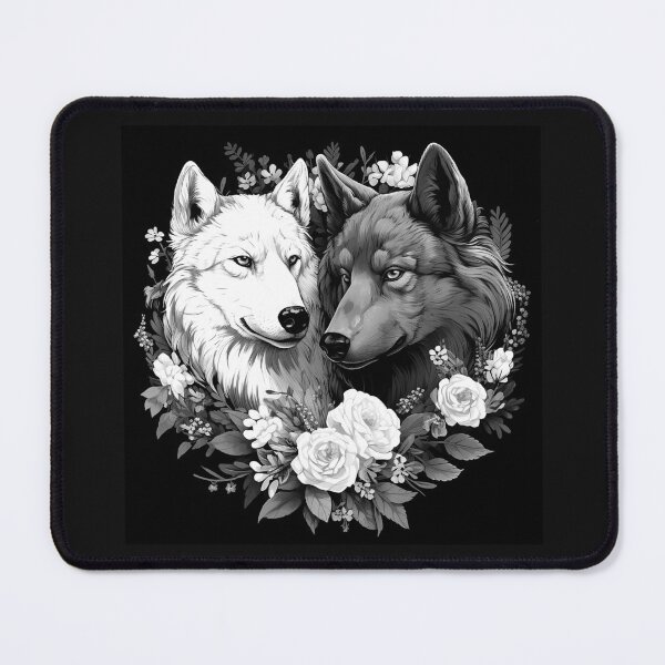 Item preview, White Wolf and Black Wolf with Roses designed and sold by inkoutninja.