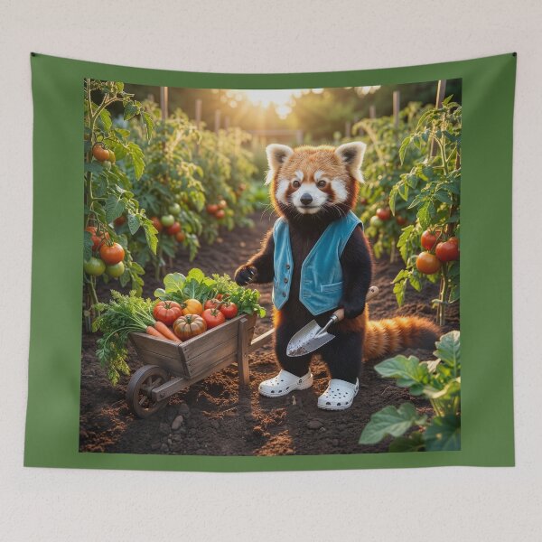 Item preview, Red Panda Gardener Harvests Tomatoes designed and sold by Tridentulus.
