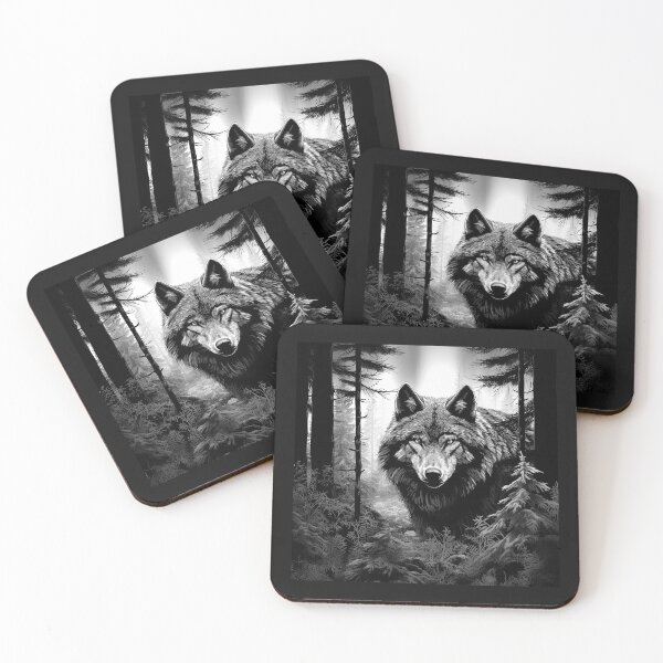 Item preview, Lone Wolf in a Dark Forest Black and White designed and sold by inkoutninja.